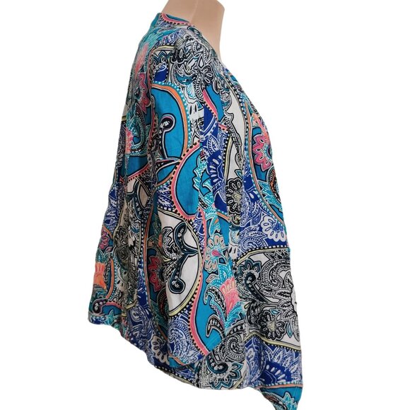 Chicos Womens Statement Jacket Artistic Paisley Linen Draped Open Front Sz 2 L - Picture 4 of 8